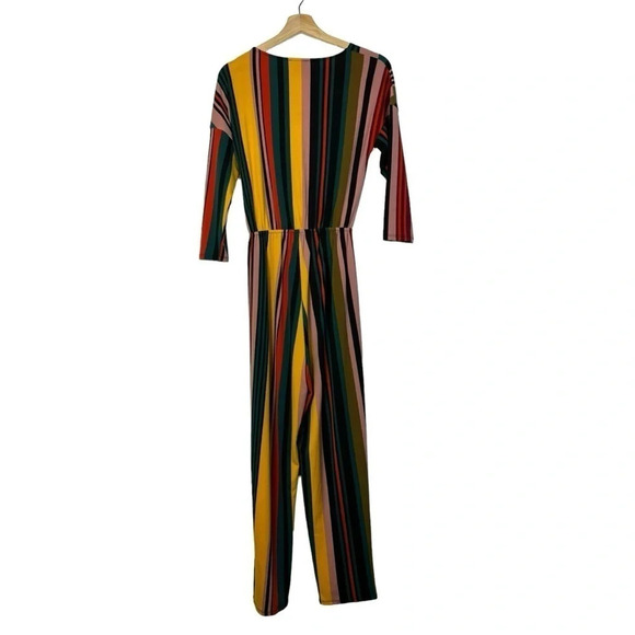 Express Colorful Stripe Twist Front Long Sleeve Straight Leg Jumpsuit S - Picture 4 of 5